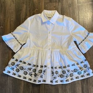 Kate Spade Embroidered Ruffle Sleeve Shirt